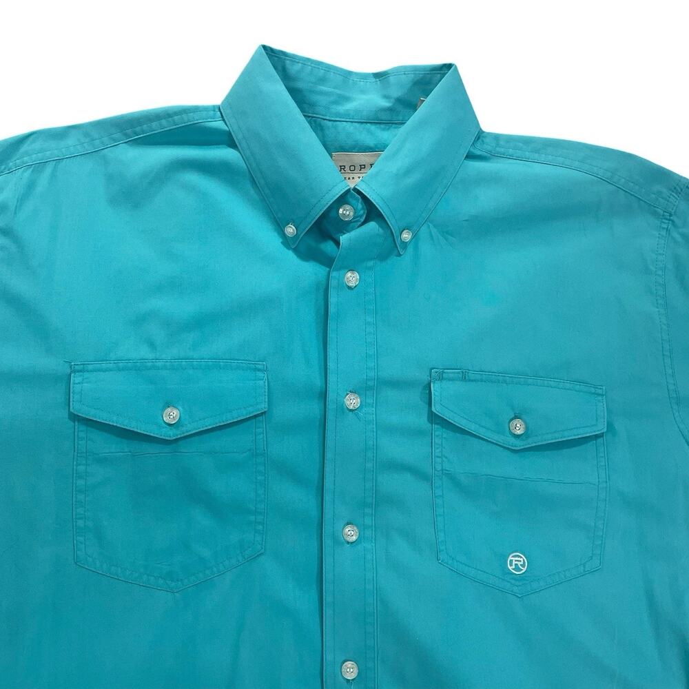 Roper Button Down Shirt Men's Large Turquoise Long Sleeve All Cotton Western